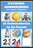 Vorschau - Stationenlernen - Nummern für Stationen - Planeten Sonnensystem Raumfahrt - Deckblatt