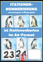 Vorschau - Stationenlernen - Nummern für Stationen - Pinguine - Deckblatt