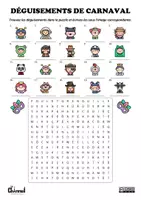 Vista previa - Hojas de trabajo - 20 DÉGUISEMENTS DE CARNAVAL – Mots mêlés (Couleur et N&B) - página 3