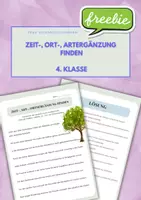 Vorschau - Arbeitsblätter - FREEBIE: Zeitergänzung, Ortsergänzung, Artergänzung finden (4.Kl) - Deckblatt