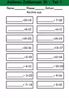 Vorschau - Arbeitsblätter - Addition Zahlenraum 20, 1. Klasse Mathematik - Rechnen, addieren - Seite 1