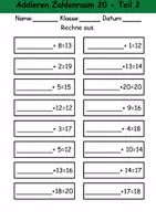 Vorschau - Arbeitsblätter - Addition Zahlenraum 20, 1. Klasse Mathematik - Rechnen, addieren - Seite 2
