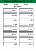 Vorschau - Arbeitsblätter - Addition Zahlenraum 20, 1. Klasse Mathematik - Rechnen, addieren - Seite 3