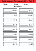 Vorschau - Arbeitsblätter - Subtraktion Zahlenraum 20, 1. Klasse Mathematik - Rechnen, subtrahieren - Seite 2