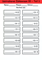 Vorschau - Arbeitsblätter - Subtraktion Zahlenraum 20, 1. Klasse Mathematik - Rechnen, subtrahieren - Seite 3