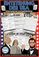 Vorschau - Unterrichtsreihen - Entstehung USA Infomaterial & Arbeitsblätter | Amerikanische Revolution - Sklaverei - Boston Tea Party - Regierung - Indigene Völker - SOFORT EINSETZBAR - Deckblatt
