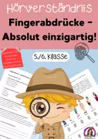 Vorschau - Arbeitsblätter - Klassenarbeit Hörverstehen - Fingerabdruck, absolut einzigartig! - Deckblatt