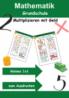 Vorschau - Arbeitsblätter - Multiplizieren mit Geld Sachaufgaben - Mathematik - Deckblatt