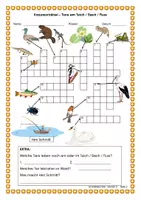 Vorschau - Arbeitsblätter - Kreuzworträtsel - Tiere am Teich / Bach / Fluss - Deutsch, DaF, DaZ - Seite 1