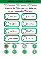 Vorschau - Mal- und Bastelvorlagen - Bilder zuordnen (kleben) - Schneiden lernen - Anfangsunterricht, 1. Klasse Scherenübungen - Seite 1