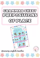 Vista previa - Tarjetas / Manipulativos - GRAMMAR SHEET: PREPOSITIONS OF PLACE EXPLANATION SHEET - Portada