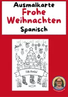 Vorschau - Mal- und Bastelvorlagen - Ausmalkarte "Frohe Weihnachten" auf Spanisch - Deckblatt