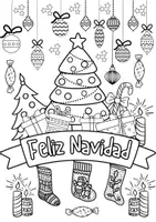 Vorschau - Mal- und Bastelvorlagen - Ausmalkarte "Frohe Weihnachten" auf Spanisch - Seite 1