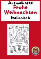 Vorschau - Mal- und Bastelvorlagen - Ausmalkarte "Frohe Weihnachten" auf Italienisch - Deckblatt