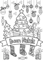 Vorschau - Mal- und Bastelvorlagen - Ausmalkarte "Frohe Weihnachten" auf Italienisch - Seite 1