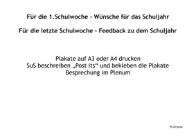 Vorschau - Präsentationen/Tafelbilder - 1.Schulwoche (Wünsche) & letzte Schulwoche (Feedback) - Deckblatt