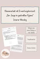 Vorschau - Klassenarbeiten - Klassenarbeit: Der Junge im gestreiften Pyjama - Klasse 8 - Verfassen eines inneren Monologs - Deckblatt