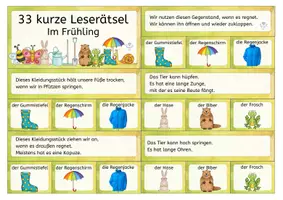 Vorschau - Aufgabenkarten - Leserätsel - im Frühling - Klasse 1/2/3 - Klammerkarten - Seite 1