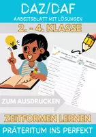 Vorschau - Arbeitsblätter - Präteritum Perfekt Grundschule Klasse 2 bis 4 Gesundheit DaZ Arbeitsblatt mit Loesungen - Deckblatt
