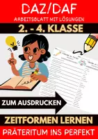 Vorschau - Arbeitsblätter - Präteritum ins Perfekt A2-B2 2. Klasse 3. Klasse Zeitformen Präteritum Perfekt Deutsch Arbeitsblatt mit Lösungen - Deckblatt