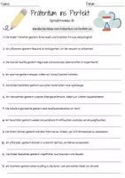Vorschau - Arbeitsblätter - Präteritum ins Perfekt A2-B2 2. Klasse 3. Klasse Zeitformen Präteritum Perfekt Deutsch Arbeitsblatt mit Lösungen - Seite 1