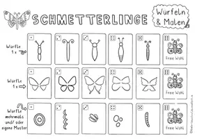 Vorschau - Arbeitsblätter - Schmetterlinge Würfeln und Malen, Fertige Kunststunde - Seite 1