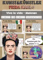 Vorschau - Präsentationen/Tafelbilder - Frida Kahlo Kunstprojekt – Wassermelonen malen in der Grundschule | Kunstunterricht inspiriert von Frida Kahlo | Sommer Kunst Klasse 1–4 - Deckblatt