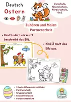Vorschau - Arbeitsblätter - Hörverstehen Ostern Partnerarbeit, Zuhören lernen und Malen, Bilder beschreiben,Grundschule, Kindergarten, DaZ - Deckblatt