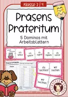 Vorschau - Unterrichtsreihen - Präsens & Präteritum Grundschule – Domino & Arbeitsblätter (Zeitformen üben Klasse 3/4) - Deckblatt