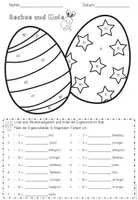 Vorschau - Mal- und Bastelvorlagen - Rechenmalblatt Ostern Klasse 2 – Kleines Einmaleins im Zahlenraum bis 100 – Rechne und Male mit Lösung - Seite 2