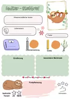 Vorschau - Arbeitsblätter - Faultier Steckbrief - Deckblatt