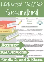 Vorschau - Arbeitsblätter - Gesundheit Lückentext Klasse 2 Grundschule Gesundheit DaZ DaF - Deckblatt