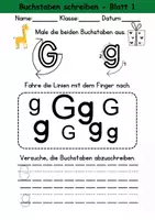 Vorschau - Arbeitsblätter - Buchstabeneinführung 1. Klasse - Buchstabe G/g schreiben - Grundschrift - Deckblatt