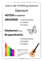 Vorschau - Merkblätter - Frühlingslied mit Audio für Boomwhacker Xylofon Gitarre Wenn der Frühling kommt 🎵 Noten Akkorde Liedtext Bildkarten - Seite 1