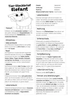 Vorschau - Mal- und Bastelvorlagen - Elefant Komplettpaket - mit Lesetext, Steckbrief, Lückentext, Suchsel, Quiz und Ausmalbildern - Seite 1