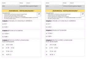 Vorschau - Test - Minitest Dezimalbrüche Alle Grundrechenarten inkl. Division - Deckblatt