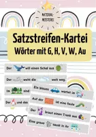 Vorschau - Aufgabenkarten - Satzstreifen-Kartei zum Üben der Wörter mit G H V W Au - Deckblatt