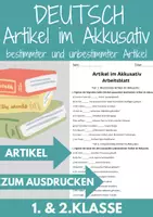 Vorschau - Arbeitsblätter - Artikel im Akkusativ bestimmter und unbestimmter Artikel DaF DaZ Arbeitsblatt - Deckblatt