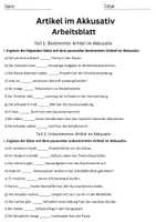 Vorschau - Arbeitsblätter - Bestimmter Unbestimmter Artikel Klasse 2 Deutsch Arbeitsblatt - Seite 1