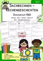 Vorschau - Arbeitsblätter - Rechengeschichten Klasse 3 – Sachrechnen im Zahlenraum 1000 mit Lösungen - Deckblatt