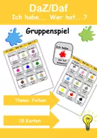 Vorschau - Arbeitsblätter - Ich habe, wer hat? (Farben) 1. Klasse Deutsch, DaZ/DaF - Wortschatz Förderung, Hörverstehen, Leseverstehen - Gruppenspiel - Deckblatt
