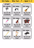 Vorschau - Arbeitsblätter - Ich habe, wer hat? (Musikinstrumente) 1. Klasse Deutsch, DaZ/DaF - Wortschatz Förderung, Hörverstehen, Leseverstehen - Gruppenspiel - Seite 1