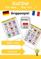 Vorschau - Arbeitsblätter - Ich habe, wer hat? (Länder/Flaggen) 1. Klasse Deutsch, DaZ/DaF - Wortschatz Förderung, Hörverstehen, Leseverstehen - Gruppenspiel - Deckblatt