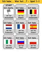 Vorschau - Arbeitsblätter - Ich habe, wer hat? (Länder/Flaggen) 1. Klasse Deutsch, DaZ/DaF - Wortschatz Förderung, Hörverstehen, Leseverstehen - Gruppenspiel - Seite 1