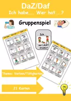 Vorschau - Spiele - Ich habe, wer hat? (Verben/Tätigkeiten) 1. Klasse Deutsch, DaZ/DaF - Wortschatz Förderung, Hörverstehen, Leseverstehen - Gruppenspiel - Deckblatt