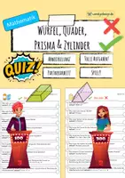 Vorschau - Arbeitsblätter - Quiz Würfel, Quader, Prisma, Zylinder - kostenlos! - Deckblatt