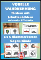 Vorschau - Stationenlernen - visuelle Wahrnehmung - Klammerkarten Schattenbilder von Gegenständen - Deckblatt