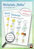 Vorschau - Arbeitsblätter - Wörterliste "Wetter" - D, DaZ, DaF - Deckblatt