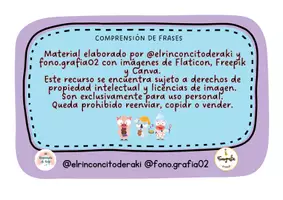 Vista previa - Tarjetas / Manipulativos - Tarjetas de comprensión de frases (Junto a @elrinconcitoderaki) - página 2
