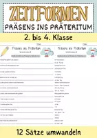 Vorschau - Arbeitsblätter - Präsens ins Präteritum A2 DaZ / DaF 2.- 4. Klasse Präteritum Präsens Arbeitsblatt mit Lösungen - Deckblatt